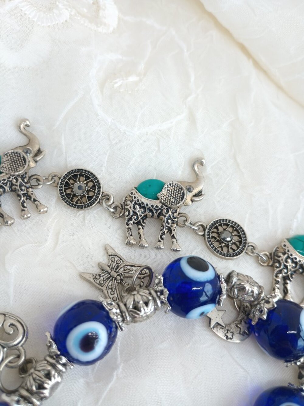 Vintage Mixed Lot of 3 Charm Bracelets Multicolor Evil Eye - Picture 5 of 8